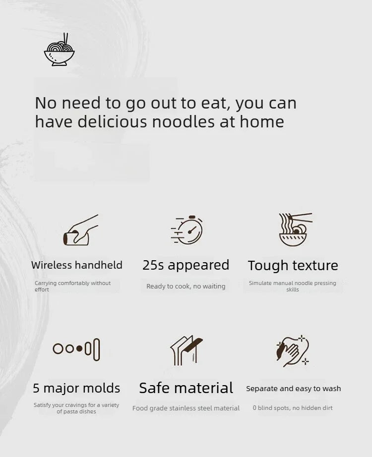 Wireless Handheld Electric Noodle Machine 5 Interchangeable Dies Stainless Steel Auto Pasta Maker Easy Clean Long Lasting