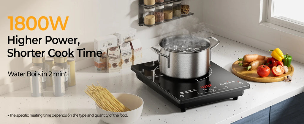 Multifunction Induction Cooker Ceramic 1200W-1800W Portable Electric Cooktop Preset Temperature Stir-Fry Timer Preset Child Lock
