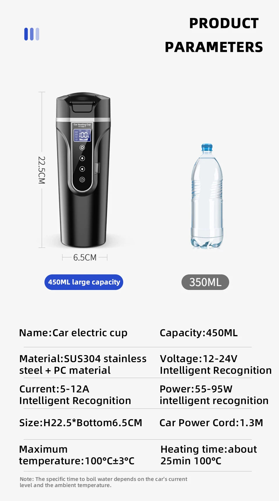 Yanace 500ML Portable Car Electric Kettle Smart Temperature Control Travel Heating Cup for Coffee Milk Tea 12V Auto Boiler