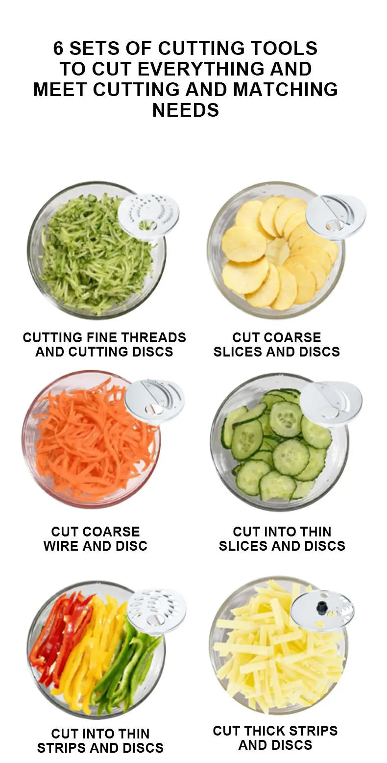 6-in-1 Electric Vegetable Chopper – 200W Multifunctional Food Processor for Slicing, Dicing  Compact & Easy Clean Home/Kitchen