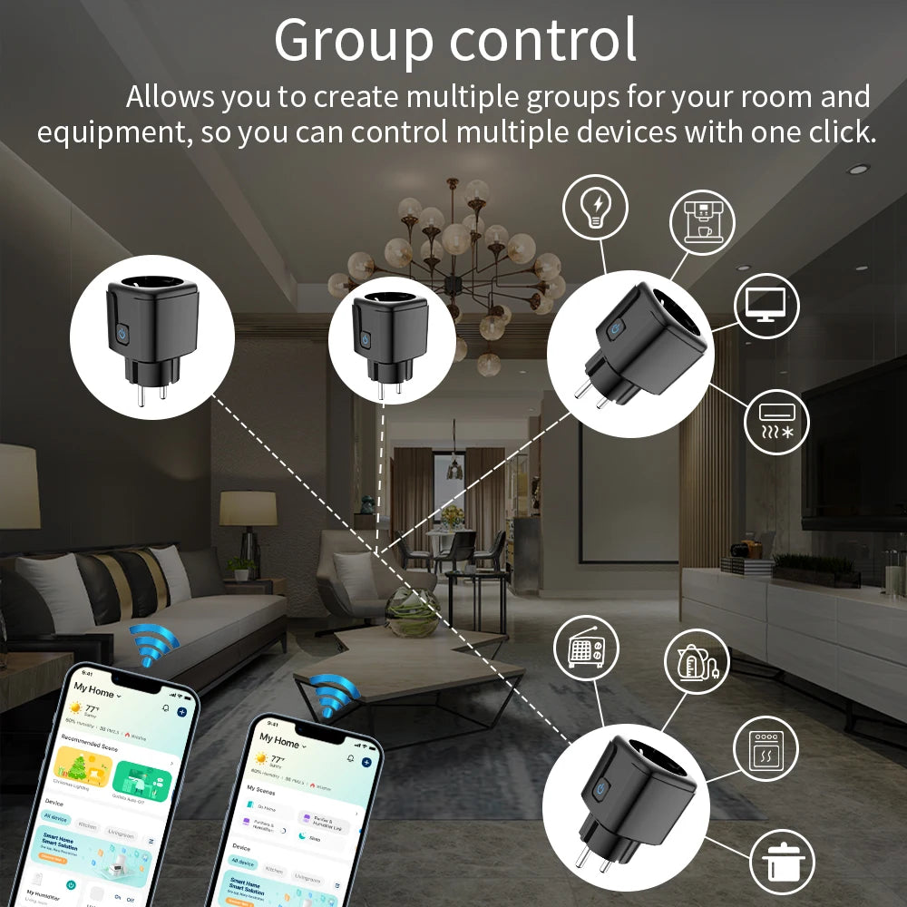 Tuya Smart Socket WiFi Remote Control EU Plug with Energy Monitoring 16A/20A Voice Control Google/Alexa Timed