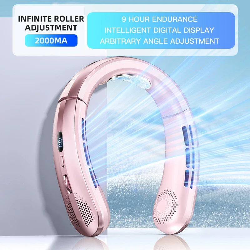 8000mAh Air Cooler USB Hanging Neck Fan Portable Bladeless Mini Rechargeable Mute LED Digital Display Electric Fans 2025 New