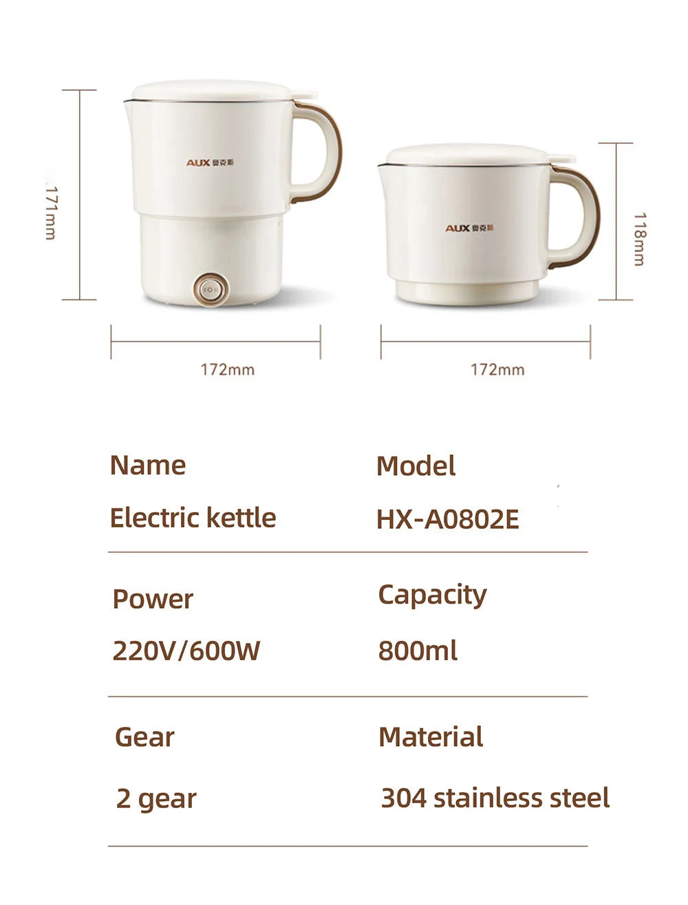 800ml Foldable Electric Kettle, Portable Cooking Pot, Multi Stove Travel Kettle, Tea Pot, Heating Cup, 304 Stainless Steel Slow