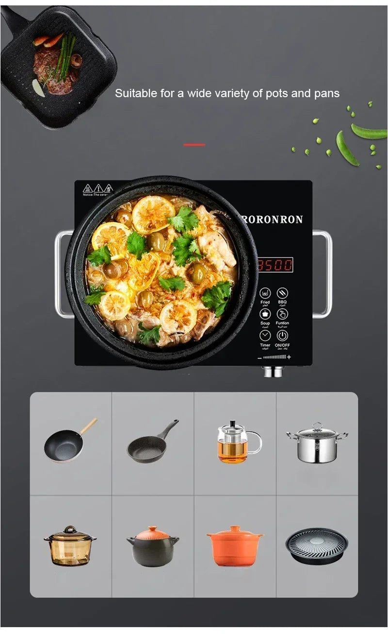 Intelligent induction cooker electric ceramic cooker touch waterproof adjustable temperature electromagnetic light wave cooker