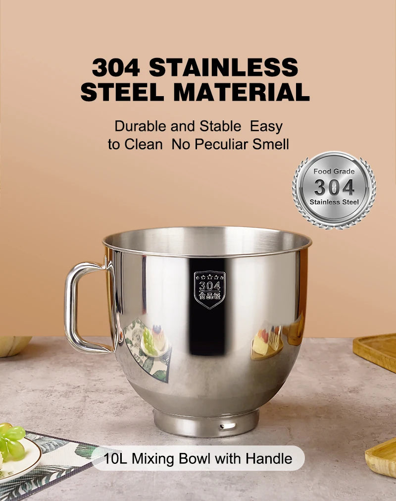 SUNATUR 10L Stand Mixer 2200w Dough Kneading Planetary Proccessor Automatic Beater Electric Timed Kitchen Blender Cream Whipper