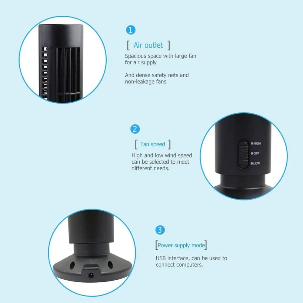 1Pcs Portable Air Cooler Vertical Bladeless Fan USB Desktop Air Conditioner Fan Mini Cooling Tower Fan for Home Office