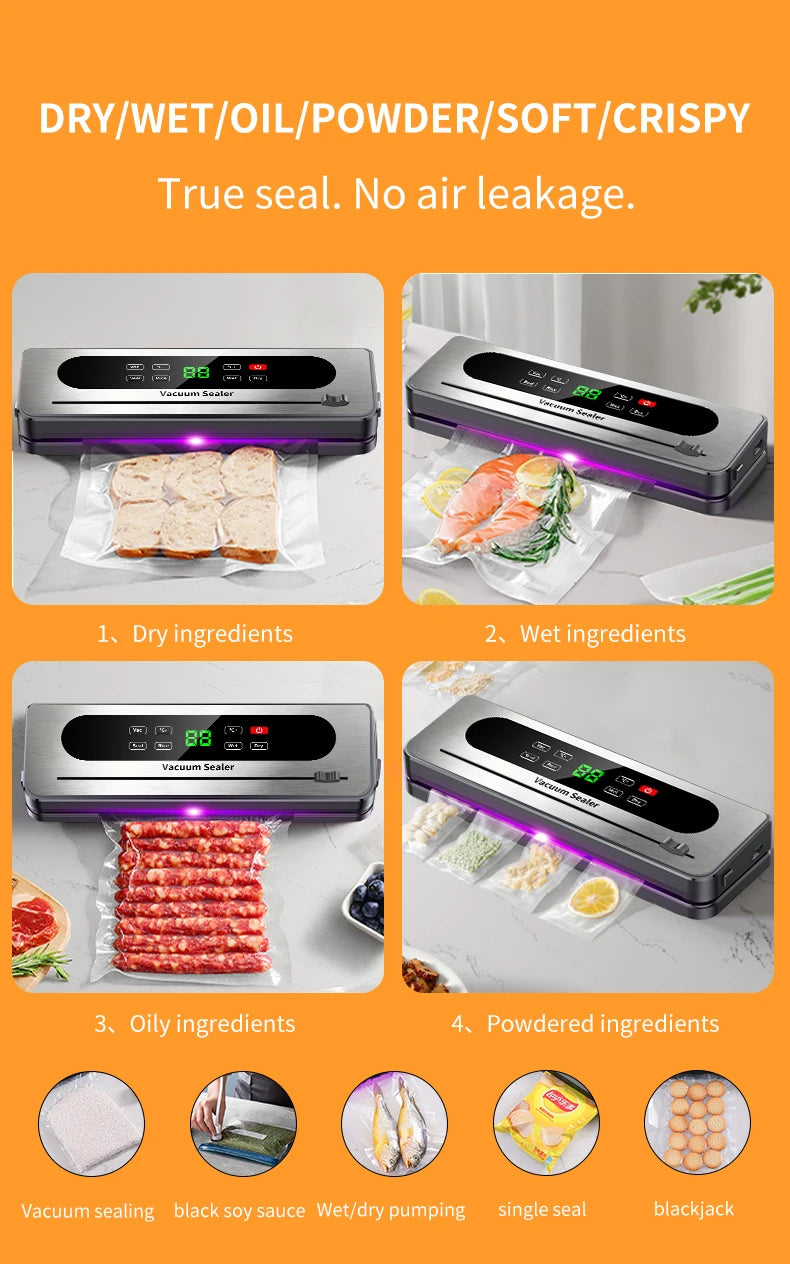 Rechargeable Wireless Vacuum Sealer Dry/Wet Food Sealer with Built-in Cutter Touch Buttons for Kitchen Food Storage 826