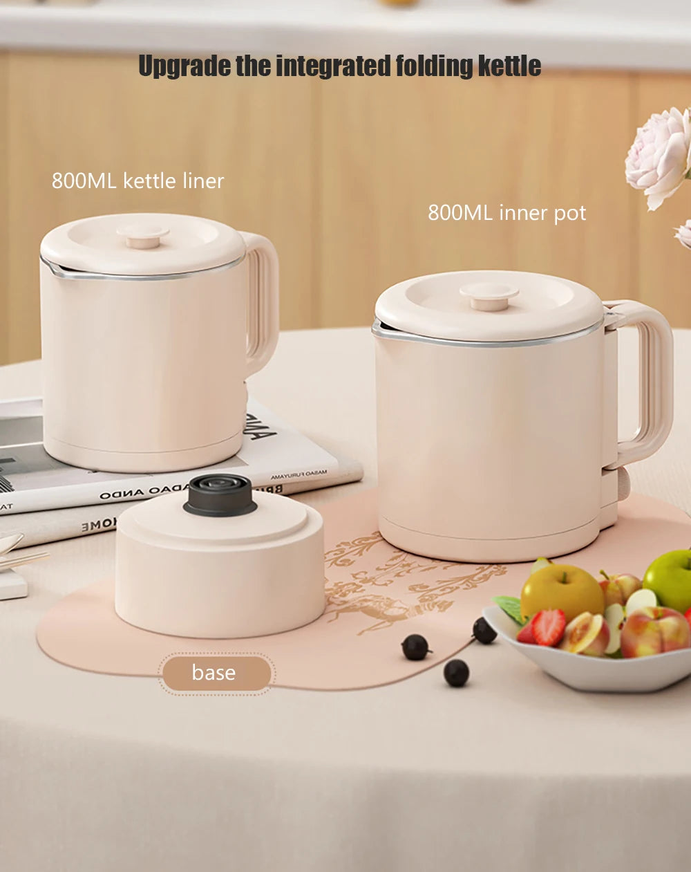 New 800ml Small Portable Electric Kettle Foldable 3 in 1 Multifunctional Travel Electric Kettle Household Rice Cooker Hot Pot