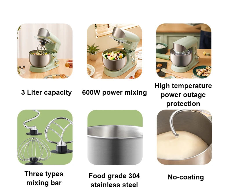 JIQI Stainless Steel Electric Chef Stand Food Mixer Automatic Whisk Eggs Beater Cream Blender Cake Bread Dough Kneading Machine