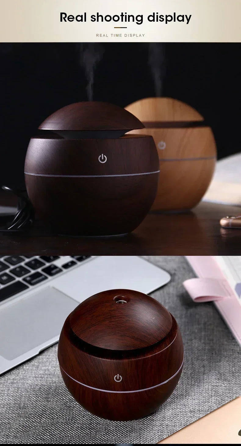 USB Ultrasonic Cool Mist Sprayer Essential Oil Fragrance Mini Home Wood Grain Air Humidifier Electric Air Aroma Diffuser Purifie