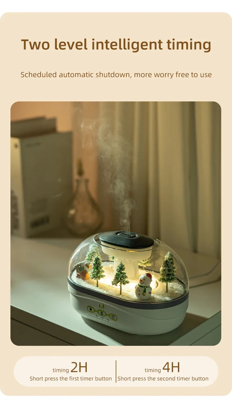 Snowman Landscape Aroma Humidifier with Colorful Led Light Essential Oil Diffuser Ultrasonic Raindrop Air Humidifier for Home