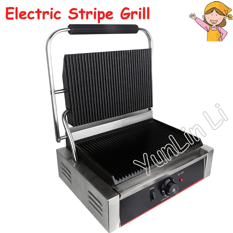 Electric Stripe Grill Commercial Sandwich Hot Plate Cooker Grilled Italian Steak Making Machine Single Stove Bread Maker