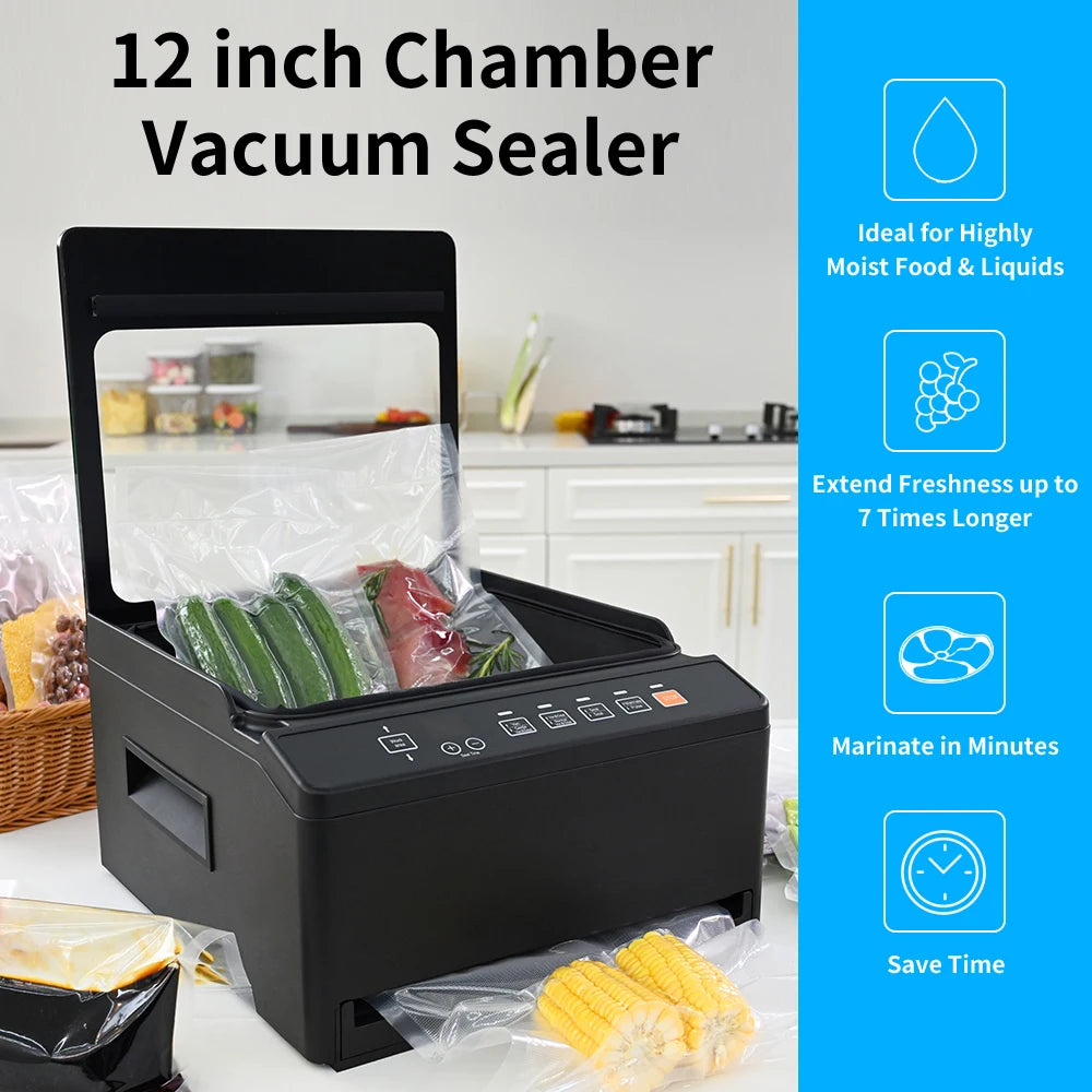 Professional Food Vacuum Packer 95KPa Automatic Sealer Double Seams Dry Moist Built-in Cutter Home Fresh Storage Appliances