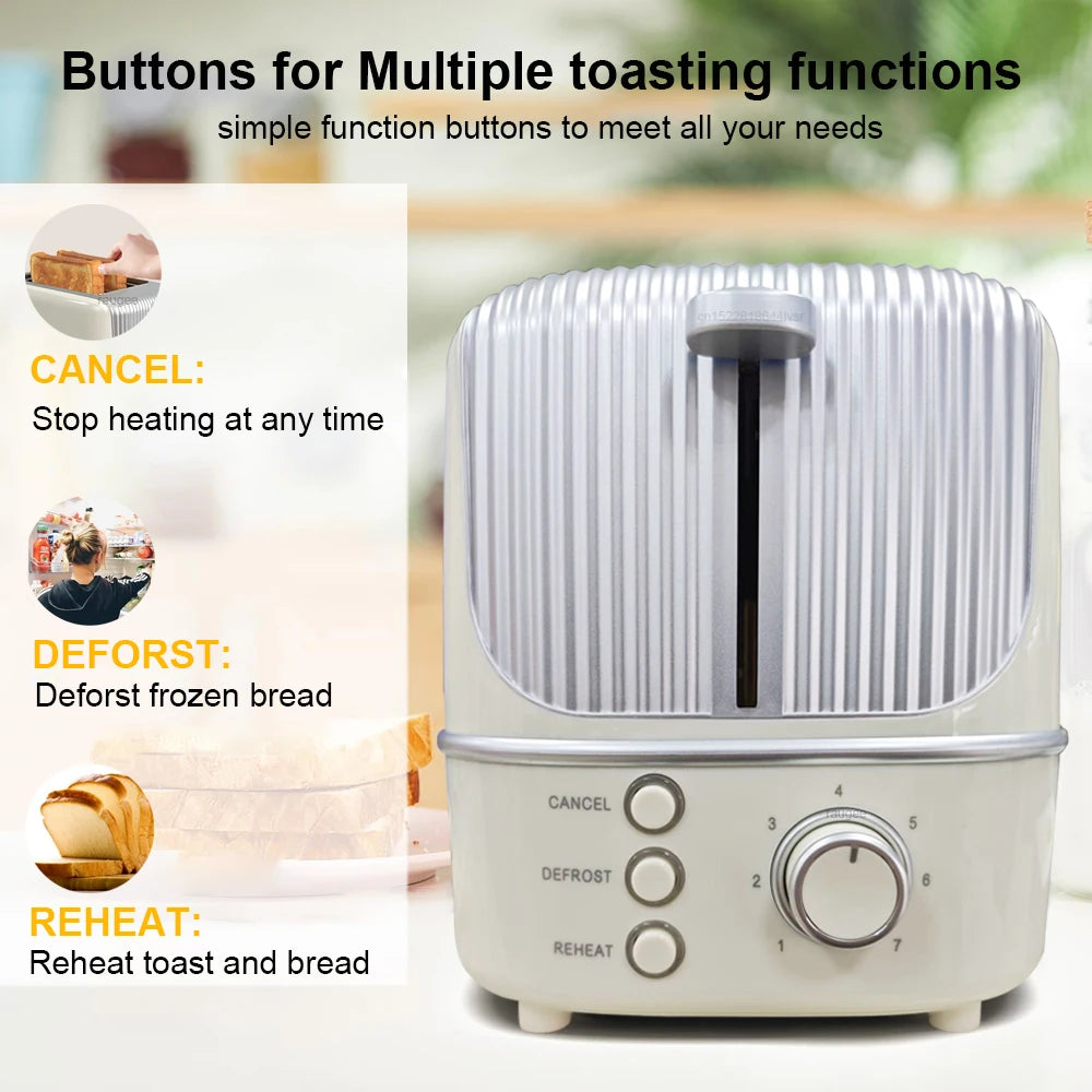 2-Slot Toaster 7 Browning Levels Home Extra Wide Slot Toaster with Reheat, Defrost and Cancel Includes a Detachable Crumb Tray
