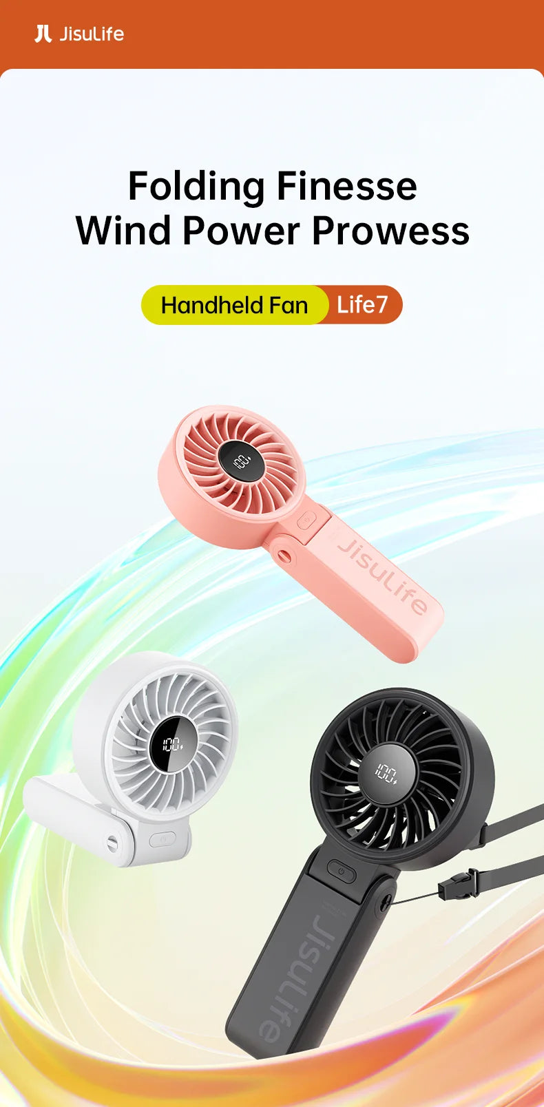 JISULIFE Portable Handheld Fan with LED Display,5 Speeds,5000mAh,150°Folded,3-IN-1 Hand/Desk/Neck Multifunction Personal Fan