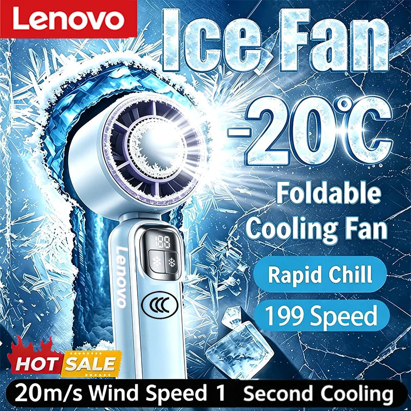 Lenovo 199 High Speed Air Ice Cooler Fan USB Rechargeable Turbo Jet Handheld Fan with Brushless Motor for Outdoor Office Travel