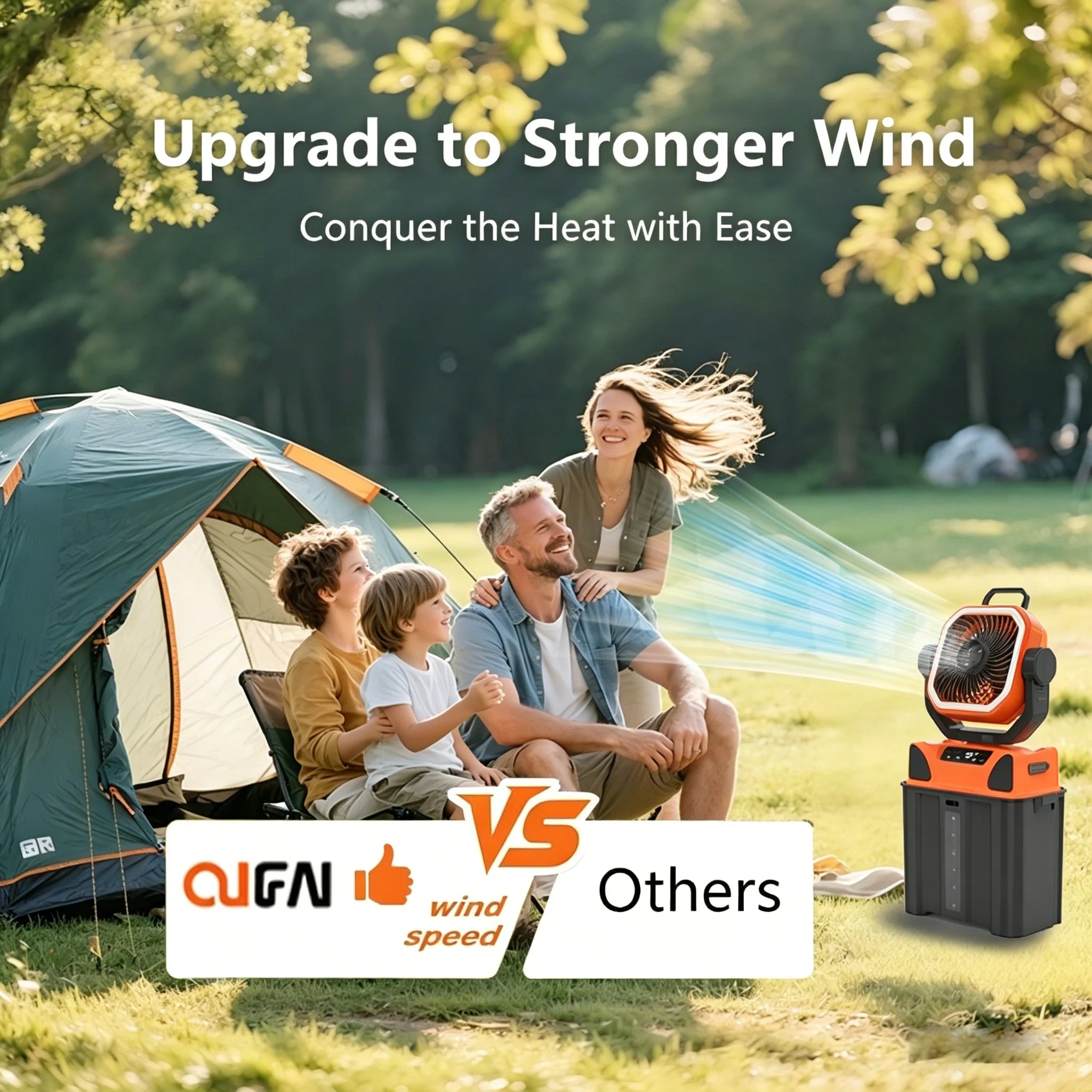 50000mAh Outdoor Camping Fan with Remote Contral 4Gears Wind Speed Up to 100 Hours Runtime Handle Portable Cooling Electric Fan