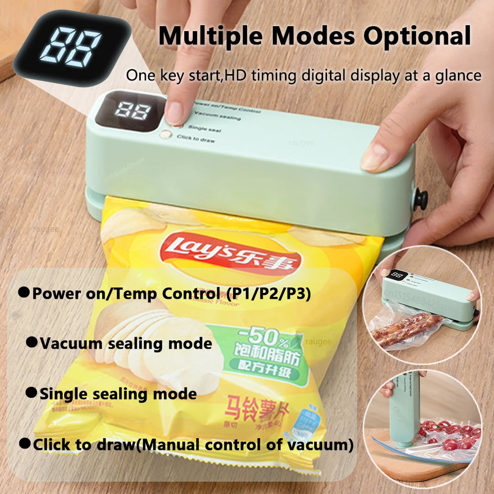 Vacuum Sealer Handheld Food Packaging Sealing Machine Home Wireless Vacuum Sealer Pump With Reusable Zipper Vacuum Bags