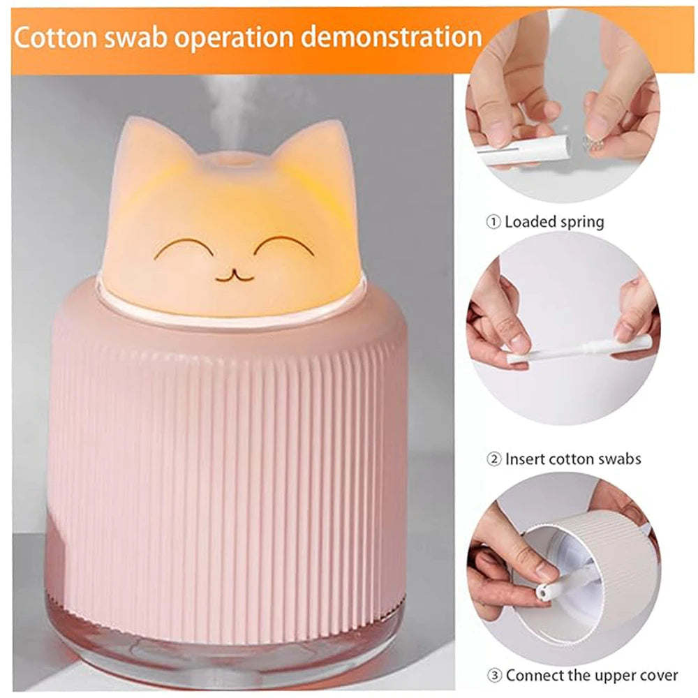 Mini Humidifier-Cute Cat Mist Humidifier for Kids Bedroom Small Ultrasonic humidifier for Home Car Office with USB 2 LED Colors