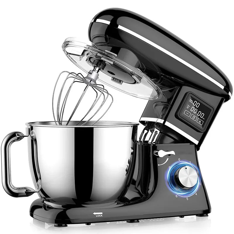 Commercial Stand Mixer 1500W, 6.5L Stainless Steel Bowl 6-Speed, Silent Design Smart Display Multi-Functional Dough Mixer