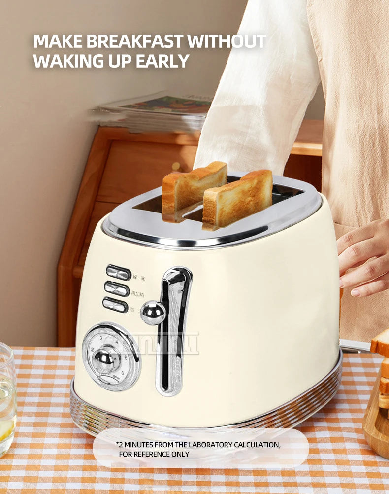 Electric Toaster Stainless Steel Retro Bread Baking Machine 2 Slices Breakfast Machine Double-side Heating Sandwich Maker