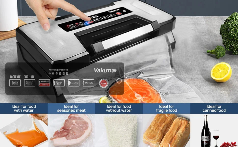 Vakumar VH5186 Kitchen Automatic Commercial Household Food Vacuum Sealer Packaging Machine Include 2 Rolls Vacuum Packed Bags