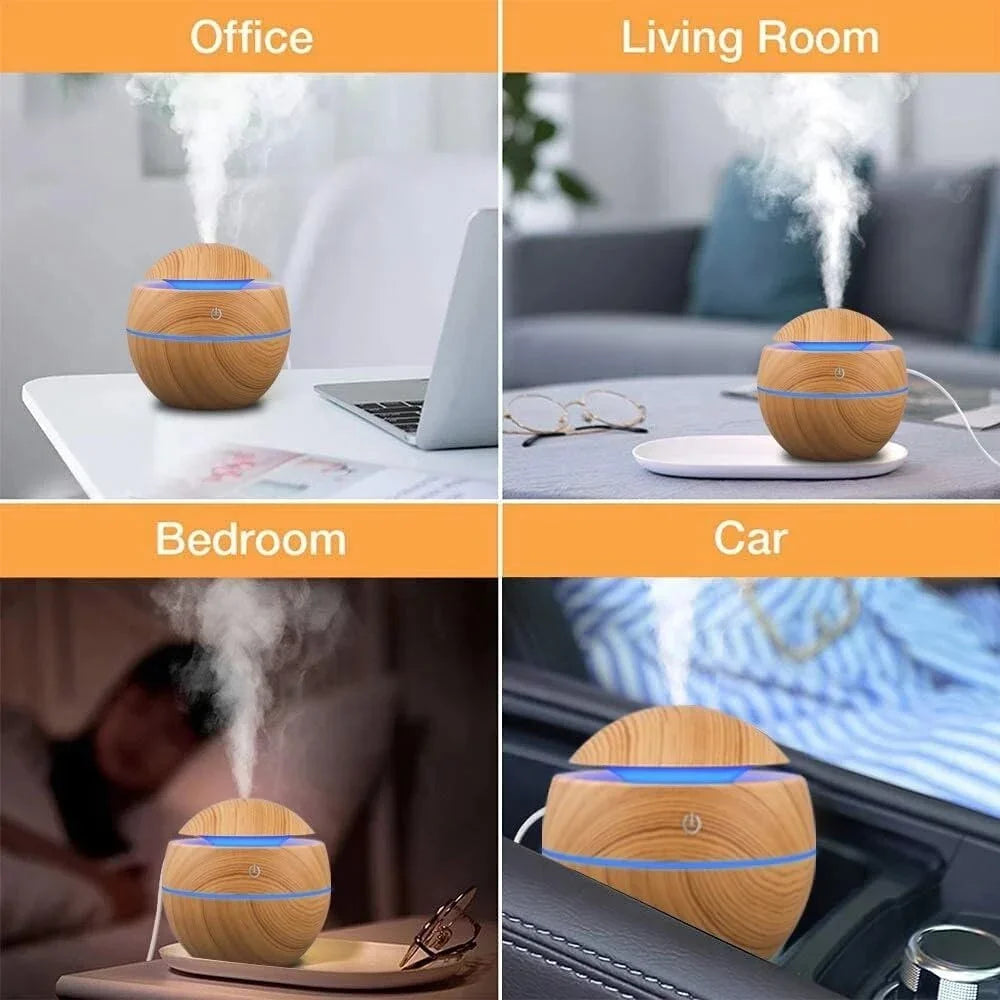 USB Ultrasonic Cool Mist Sprayer Essential Oil Fragrance Mini Home Wood Grain Air Humidifier Electric Air Aroma Diffuser Purifie