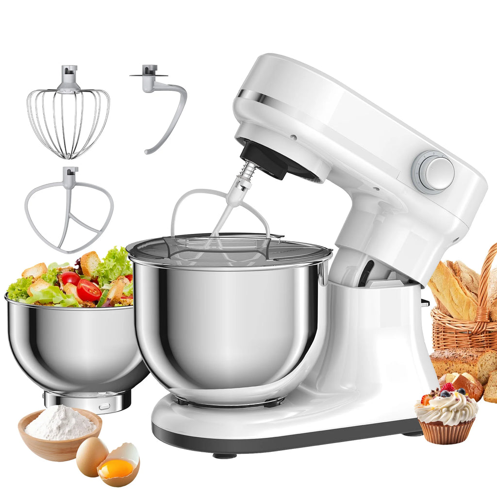 BioloMix 5.5L&4L double bowl Electric Food Mixer,8 Speeds Stand Mixer for Daily Use with Egg Whisk,Dough Hook,Flat Beater