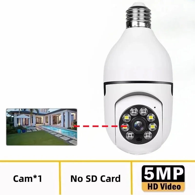 E27 Bulb Surveillance Security Camera 8MP HD Night Vision 2 screen 2 lens Camera Indoor Motion Detection 8X Zoom WiFi Camera 5MP