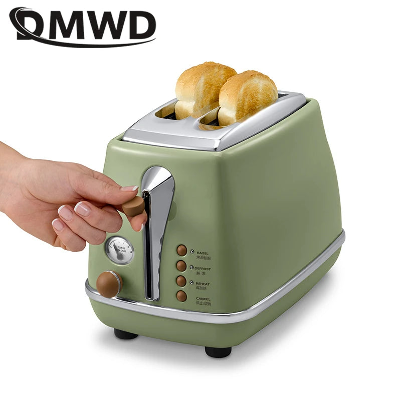 Retro Type Electric Toaster With lid 6 Gear Stainless steel Bagel Bread Oven Sandwich baking tray Defrost Reheat Breakfast Maker