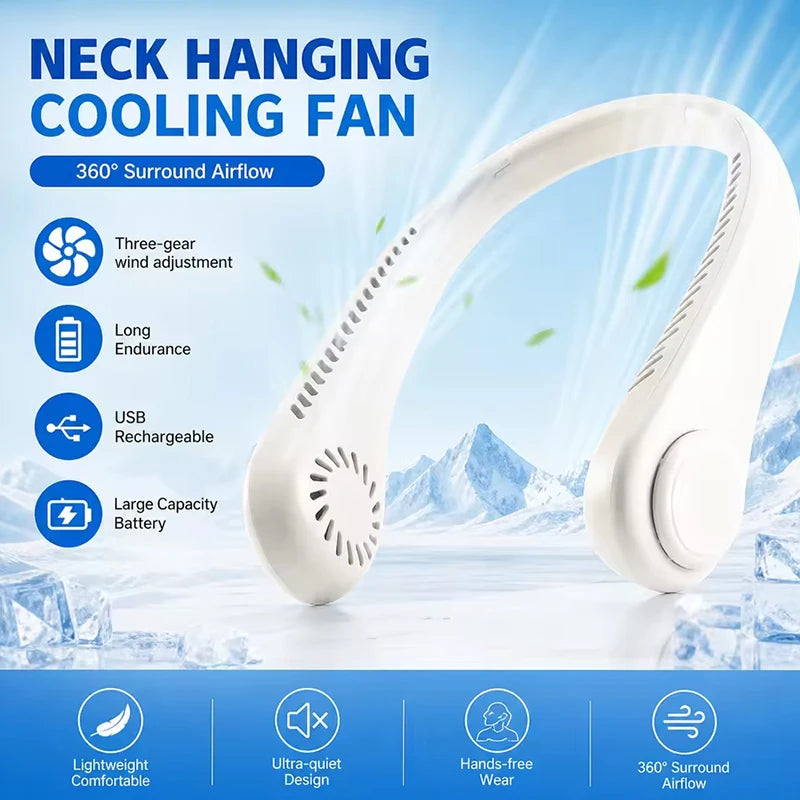 Fan Long Battery Neck Portable No Bladeless Hanging Neck Rechargeable Air Cooler 3 Speed Mini Summer Sport Fan