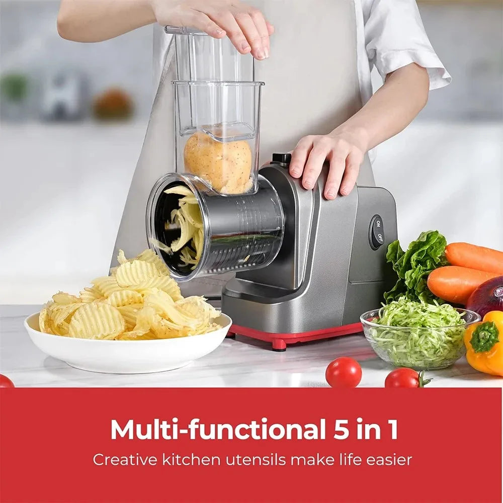 250W 5 in 1 Electric Vegetable Slicer Shredder Automatic Salad Shooter Machine Cheese Grater Carrot Cabbage Cutter