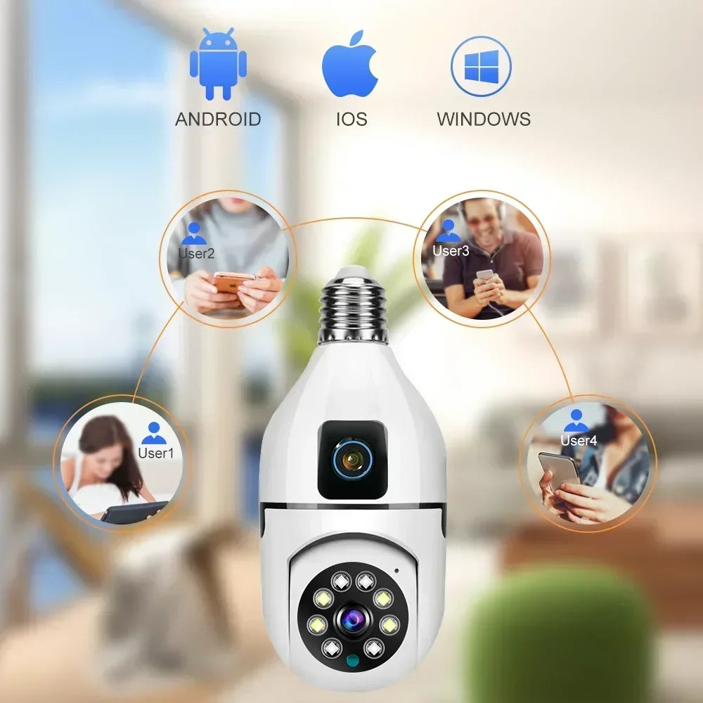 E27 Bulb Surveillance Security Camera 8MP HD Night Vision 2 screen 2 lens Camera Indoor Motion Detection 8X Zoom WiFi Camera 5MP