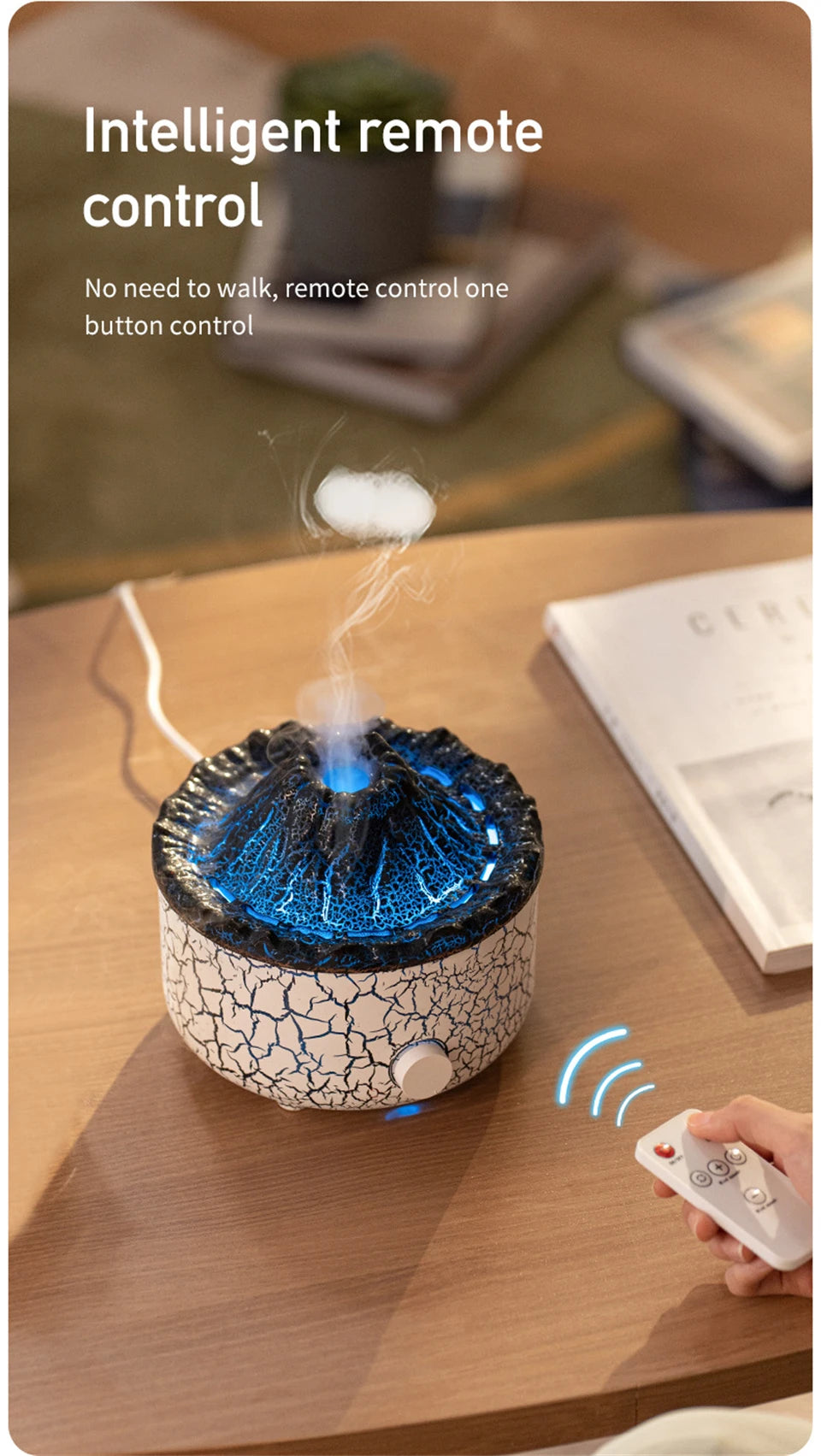 Volcano Aromatherapy Diffuser Smoke Ring Ultrasonic Air Humidifier with Flame Lamp Remote Control Essential Oil Aroma Diffuser