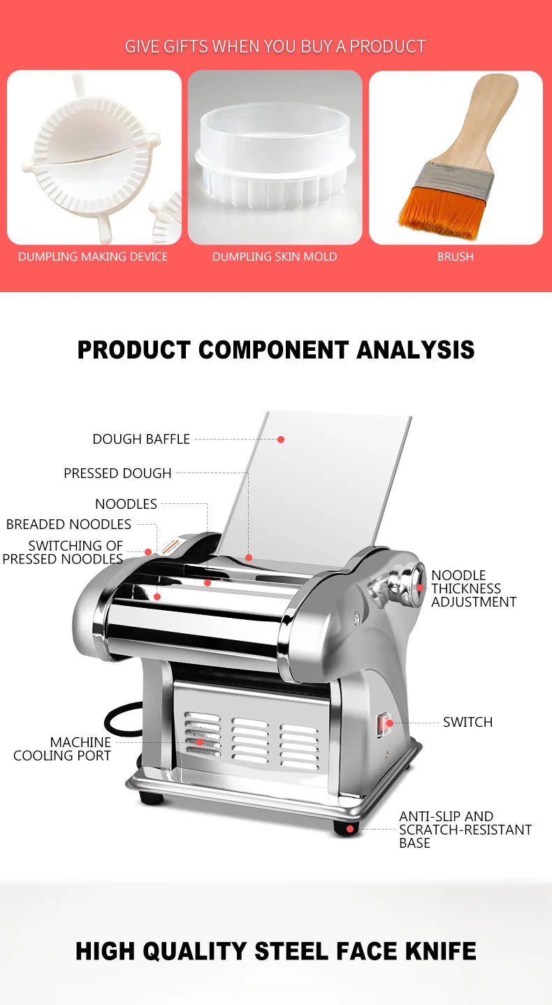 1 Blade Home Electric Automatic Small Multi-Functional Pasta Maker Family Special Stainless Steel Noodle Machine