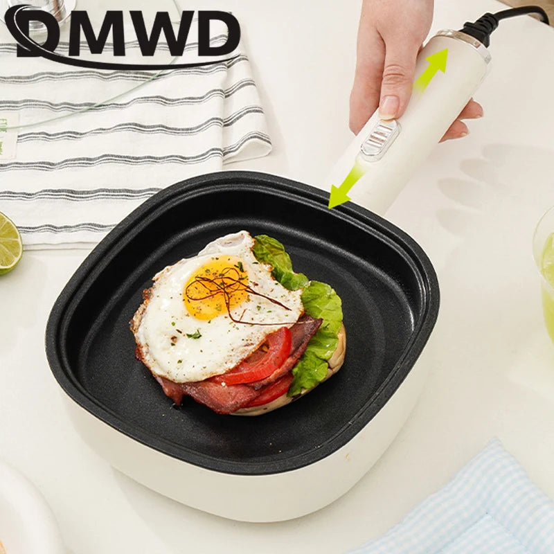 DMWD Electric Frying Pan Household Mini Stir-frying Pot Non-stick Steaks Pancakes Electric Skillet Multicooker 2 Firepower 600W