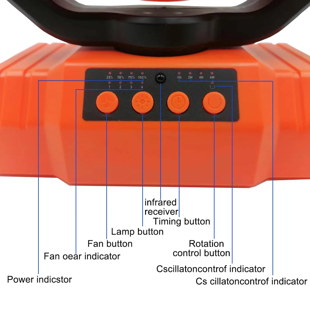 50000mAh Outdoor Camping Fan with Remote Contral 4Gears Wind Speed Up to 100 Hours Runtime Handle Portable Cooling Electric Fan