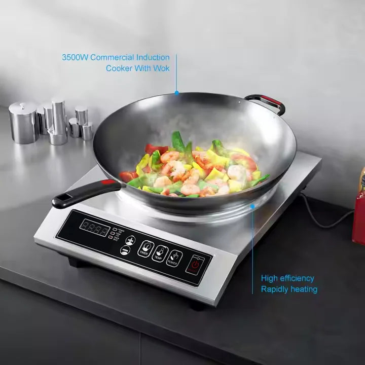 3500W Concave Flat Commercial Electric Induction Cooker Portable Stainless Steel Large High Power Restaurant Cooktop Hob