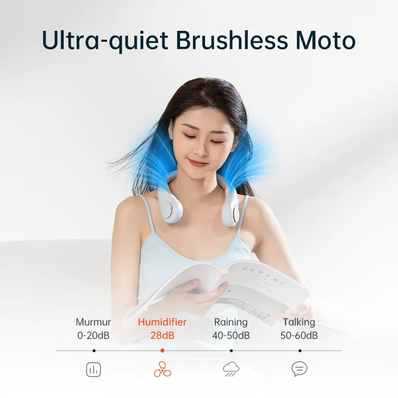 JISULIFE Portable Neck Fan, 4000mAh Battery Rechargeable, 5 Speeds Adjustable, Twistable Hands-Free Bladeless Neckband for Sport