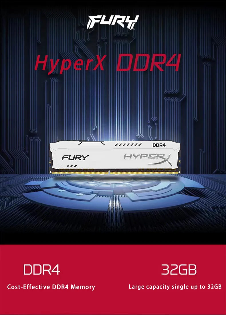 HyperX Fury Memory RAM DDR4 4GB 8GB 16GB 3600MHz 3200MHz 2666MHz 2400MHz 2133MHz Desktop Memory DIMM PC4-25600 21300 1.2V 288Pin