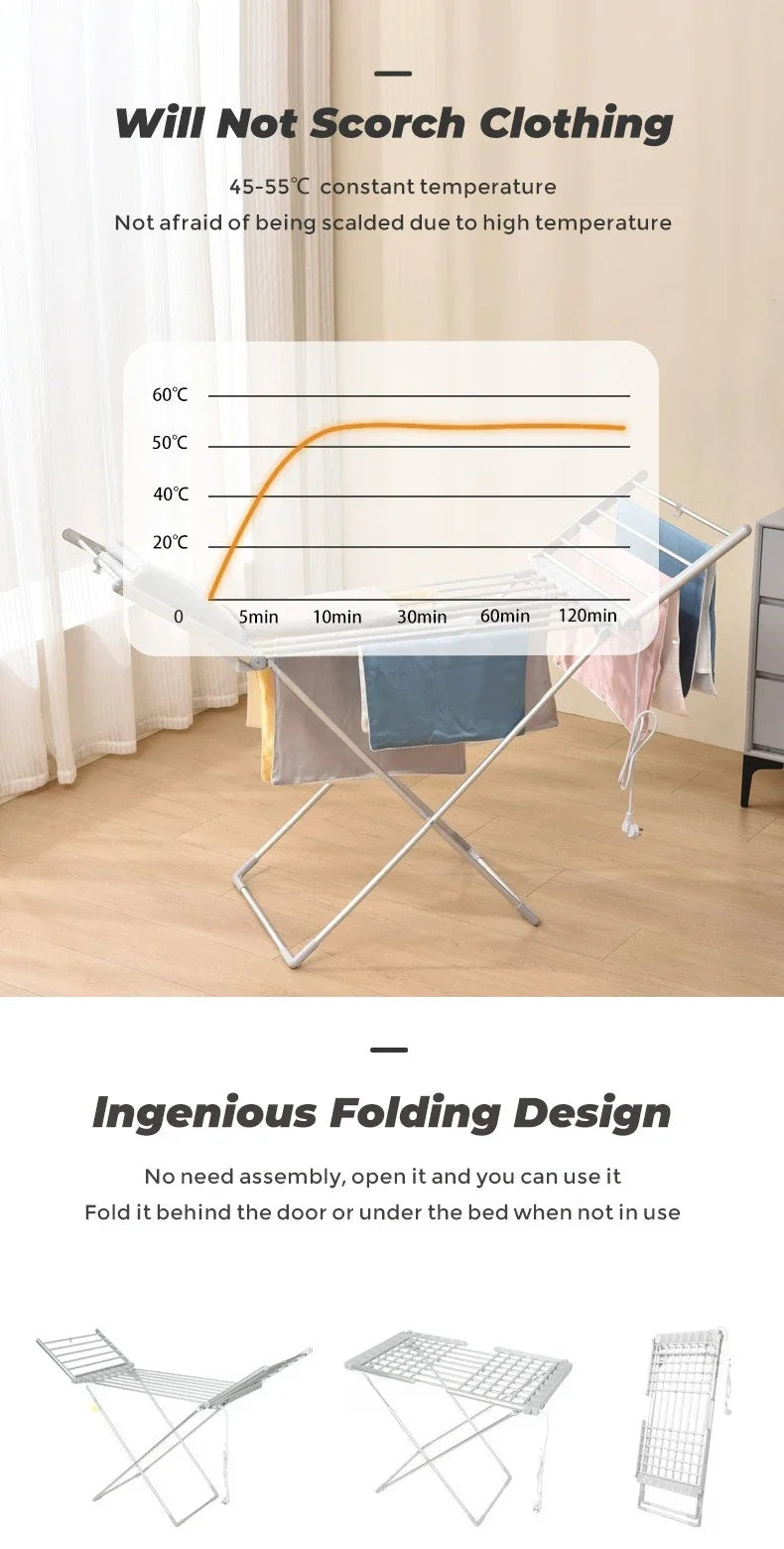 Electric Heated Clothes Drying Rack, 230W Foldable Airer with Constant Temperature for Home Use