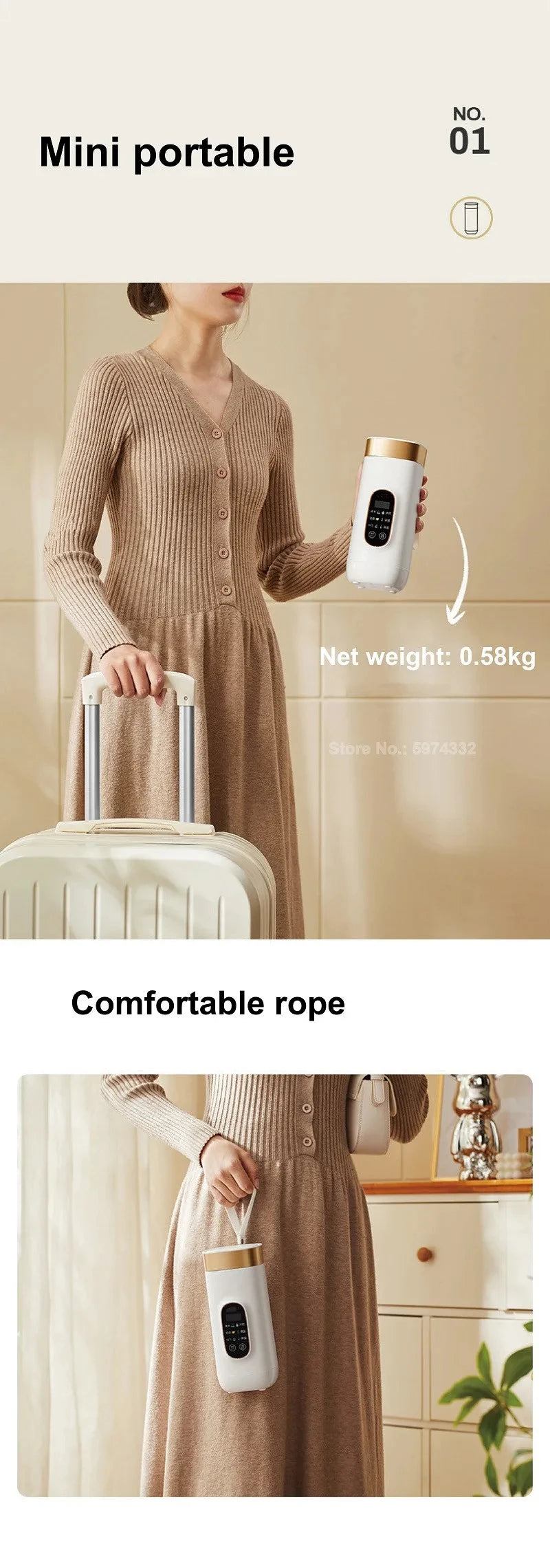 650ml Electric Kettle Portable Travel Boiled Water Pot Heating Cup Office Temperature Control Teapot Auto Keep Warm Cup 400W