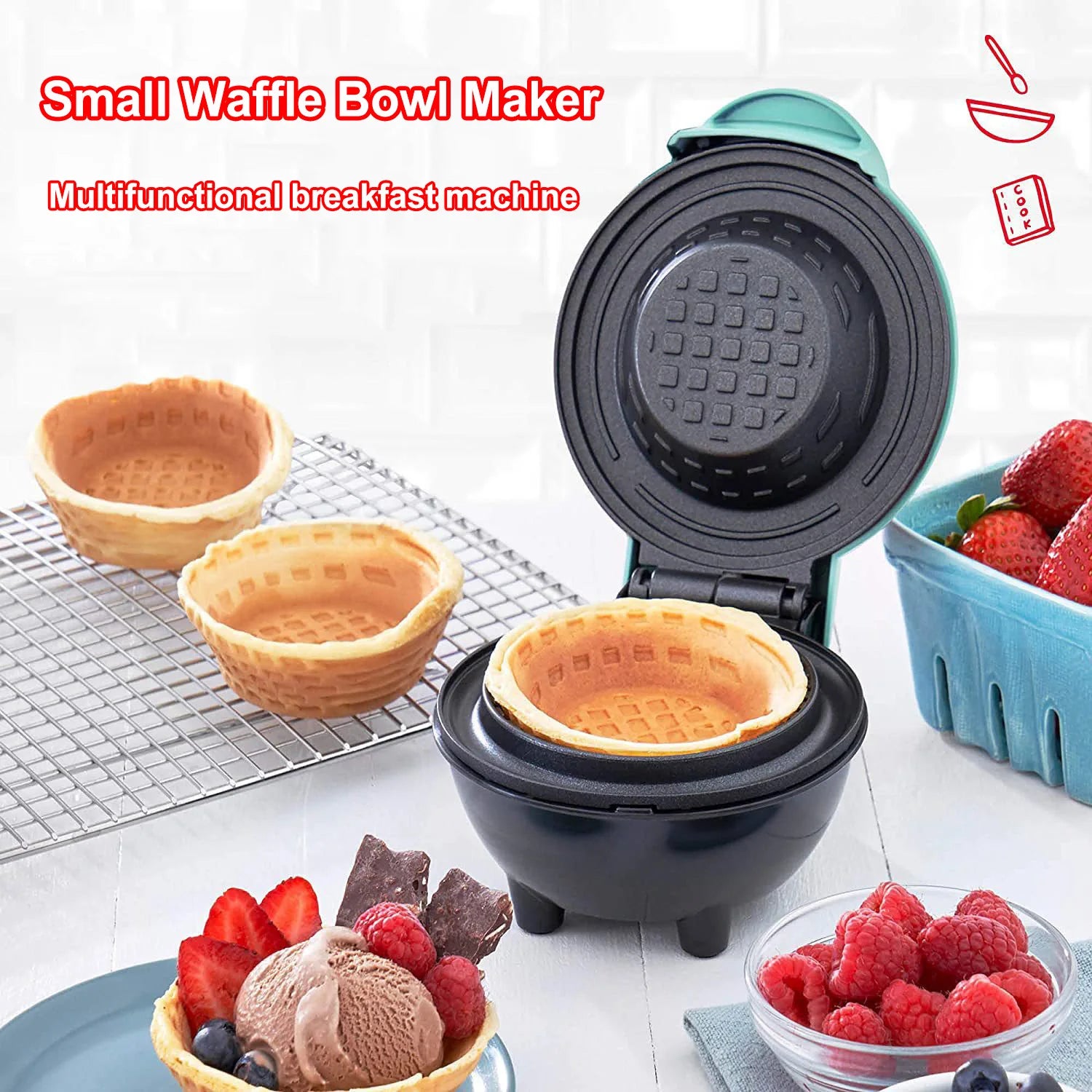 110V/220V Small Waffle Bowl Machine Household Portable Breakfast Machine Egg Tart Ice Cream Cone Machine Kitchen Waffle Machine
