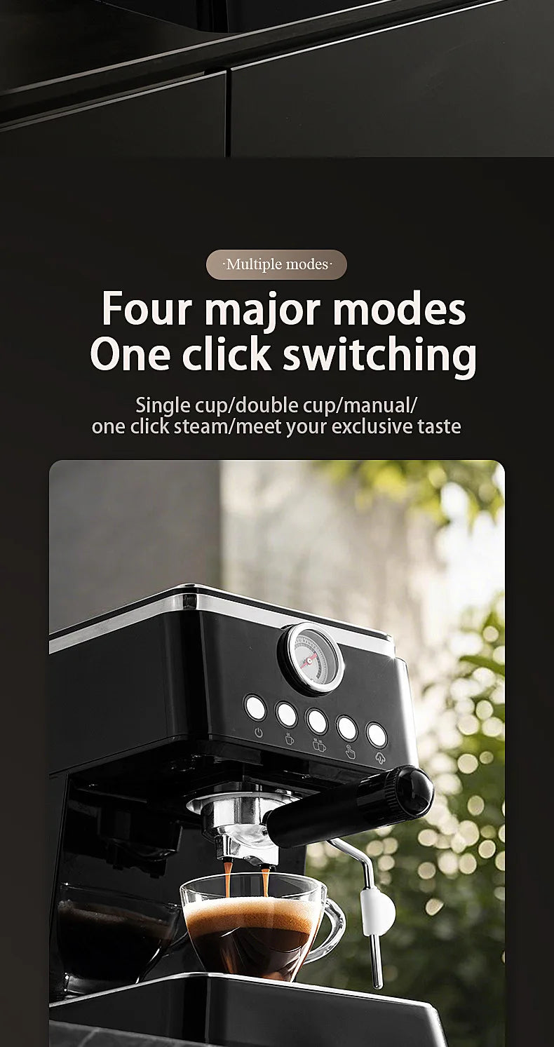 2026 Semi-automatic household coffee machine with high-pressure extraction, frothing and grinding integrated functions