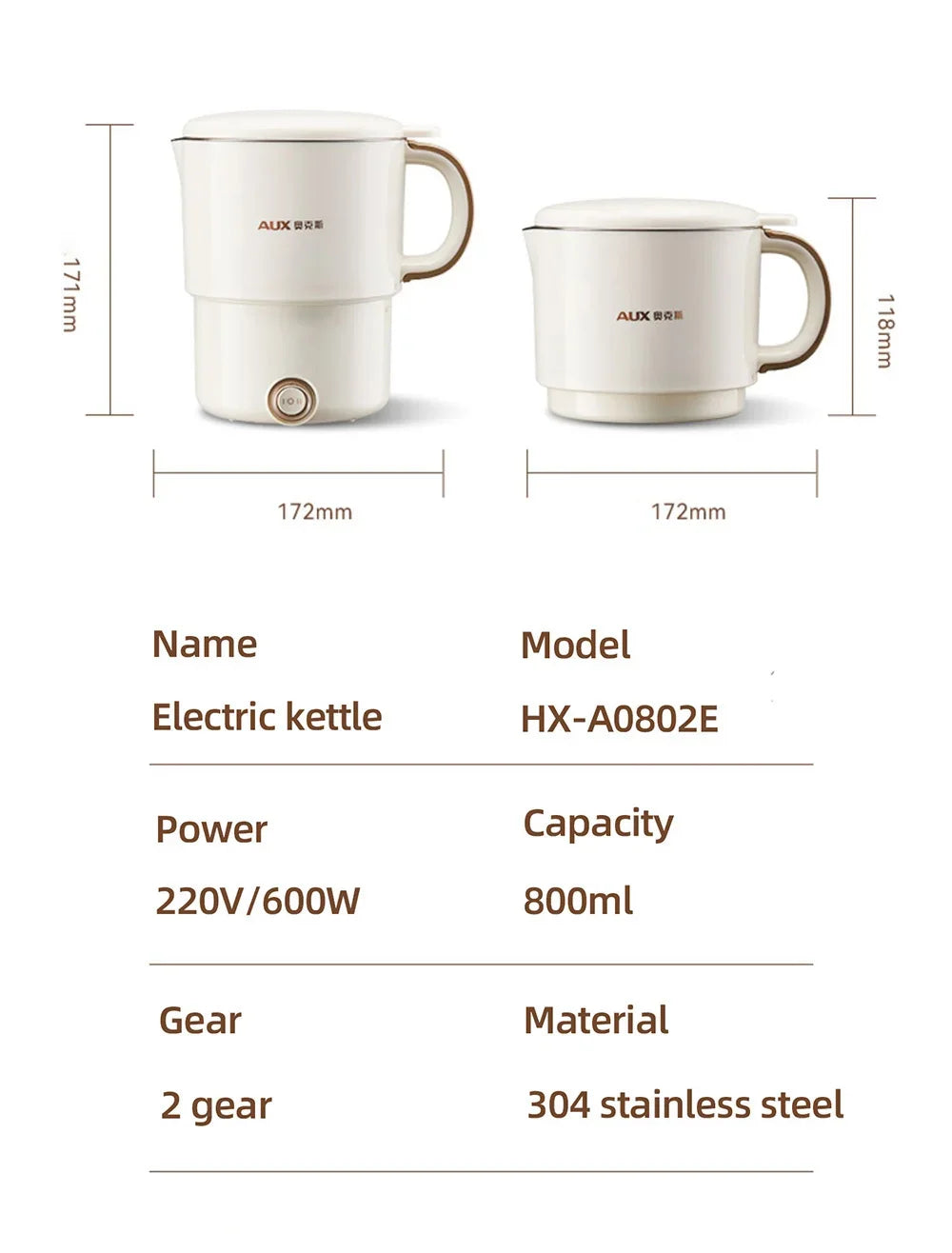 800ml Foldable Electric Kettle, Portable Cooking Pot, Multi Stove Travel Kettle, Tea Pot, Heating Cup, 304 Stainless Steel Slow