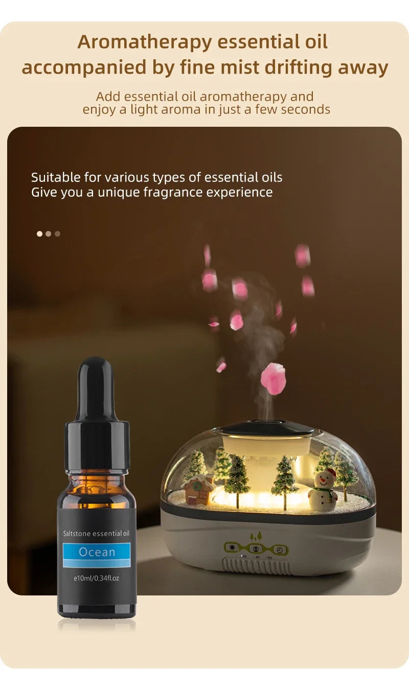 Snowman Landscape Aroma Humidifier with Colorful Led Light Essential Oil Diffuser Ultrasonic Raindrop Air Humidifier for Home