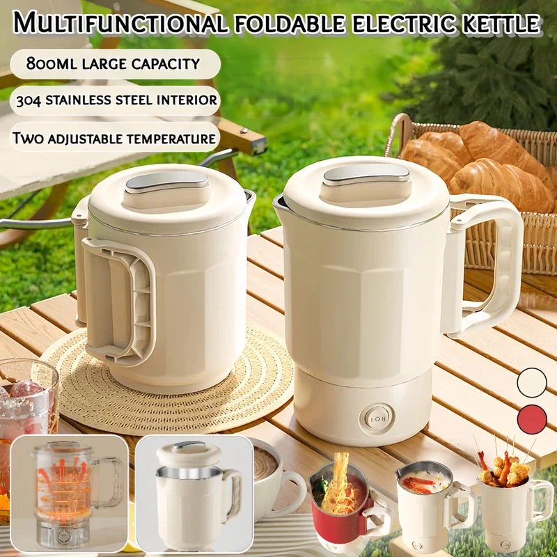 New 800ml 3 in1 Electric Kettle 304 Stainless Steel Folding Travel Kettle Portable Household Multi-function Cooking Pot Hot Pot