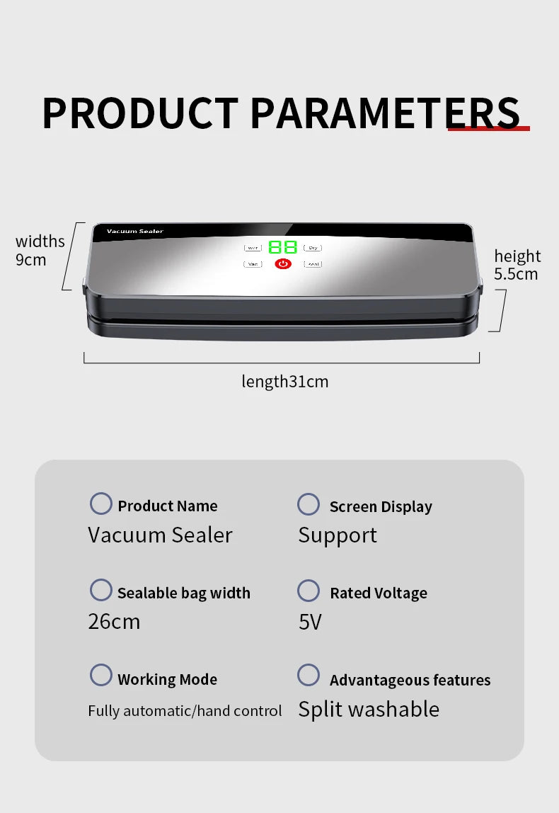 Rechargeable Wireless Portable Vacuum Sealer Multi-Pack with Sealing Countdown Display Touch Waterproof Buttons C715