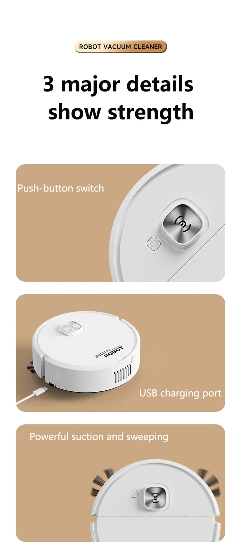 Mini Vacuum Cleaner 3-in-1 Robot Vacuum Cleaner Intelligent Sweeping Robot Household Dust Sweeping Mopping for Home Floor Carpet
