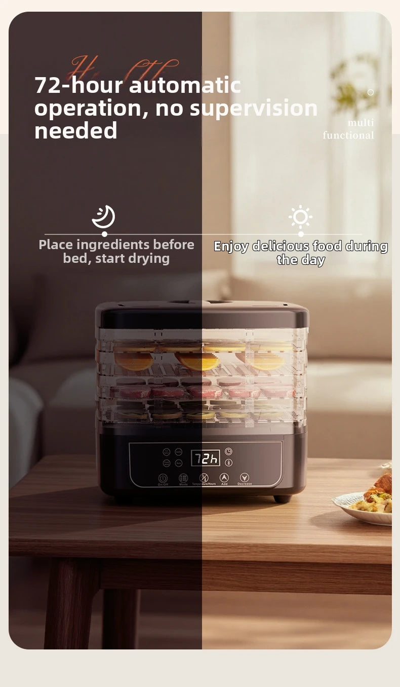 5-Tier Food Dehydrator, BPA-Free Plastic, 160W Drying Power, 30-70℃ Adjustable Temperature, 72H Timer, for Fruits/Herbs/Jerky,